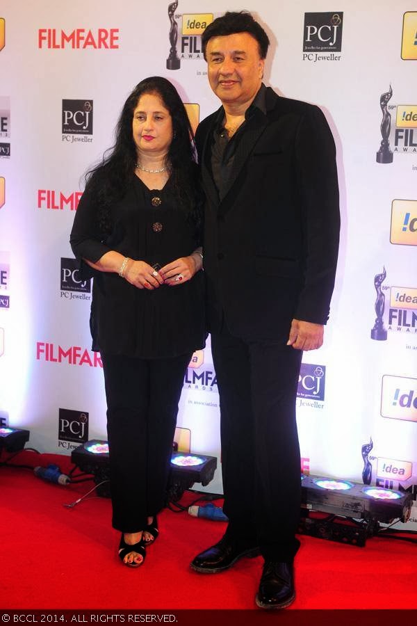 Bollywood music director Anu Malik with his better half Anju Malik at the 59th Idea Filmfare Awards 2013, held at the Yash Raj Studios in Mumbai, on January 24, 2014.