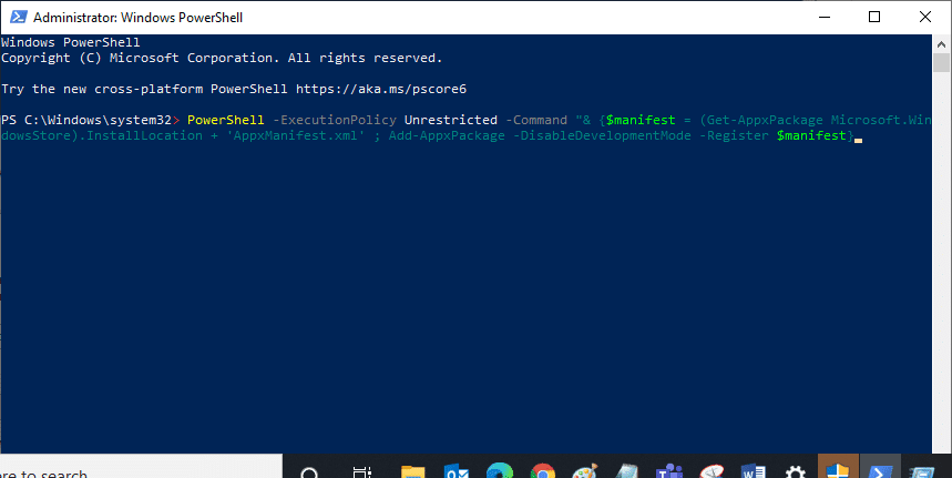 Plak nu de opdrachtregels in de Windows PowerShell en druk op Enter