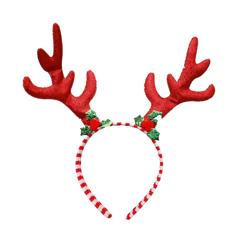 Tiara de Natal com desenho de flocos de neve e chifres de rena. Presilha decorativa para cabelo, ideal para festas natalinas e visuais alegres.