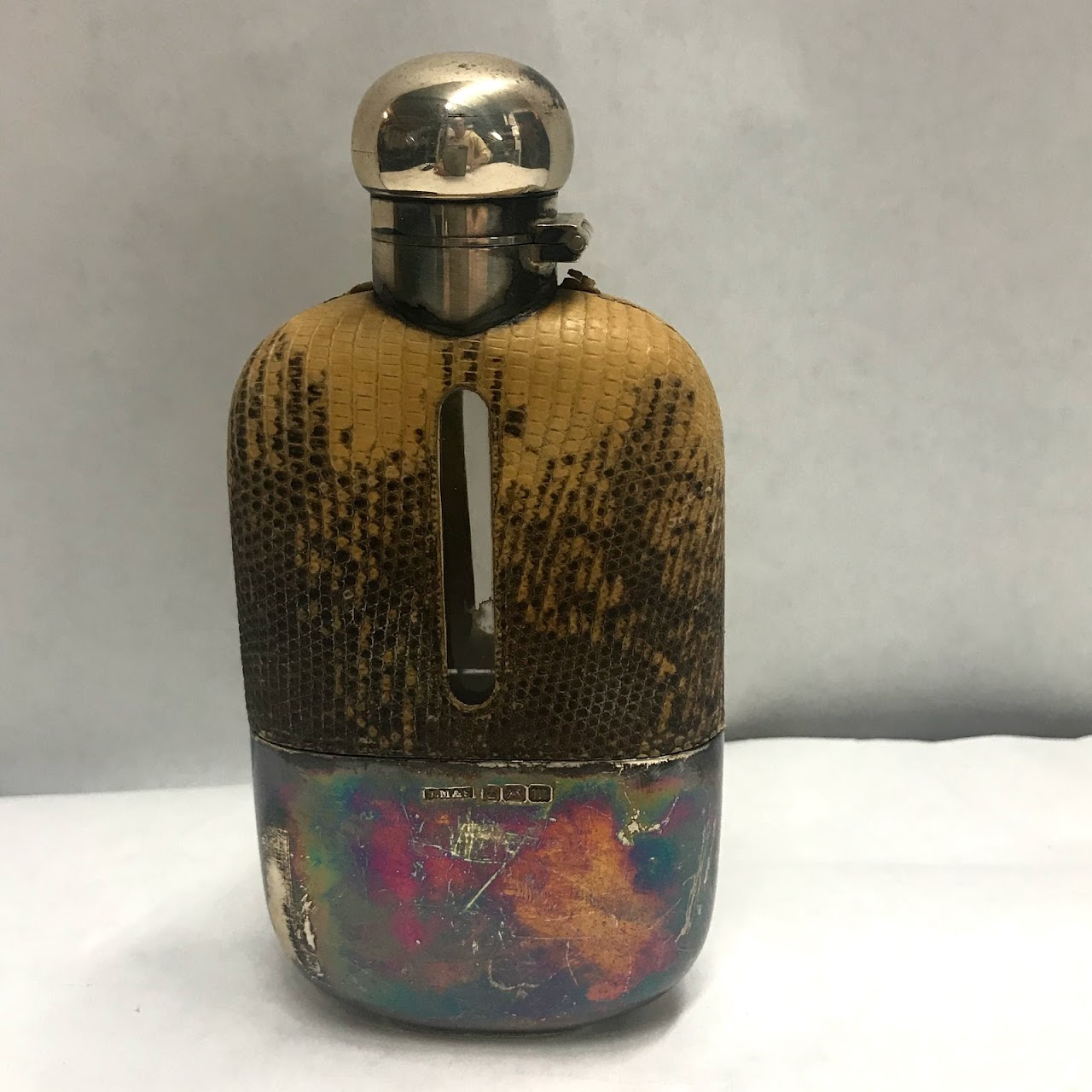 Sterling Silver, Leather, and Glass Antique Hip Flask