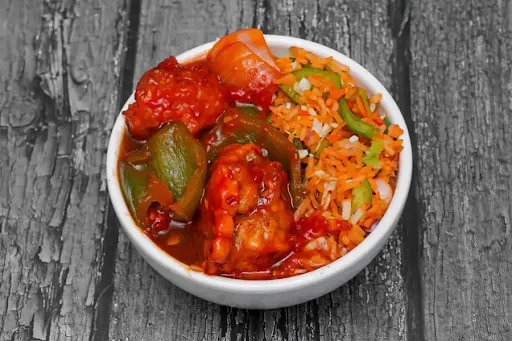 Schezwan Rice With Chilli Chicken