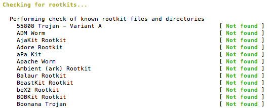 Ventana de comprobación de rootkit con verde No encontrado