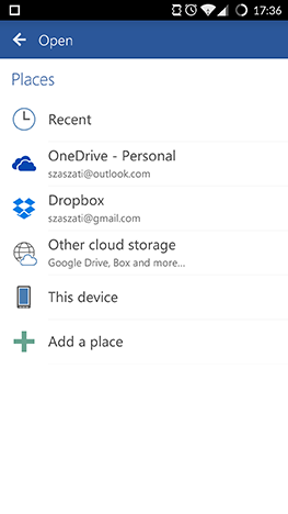 Android, Dropbox, link, connect, Microsoft Office, apps