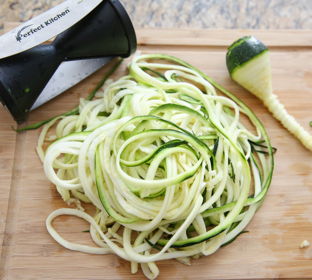 overhead photo of spiralized zucchini