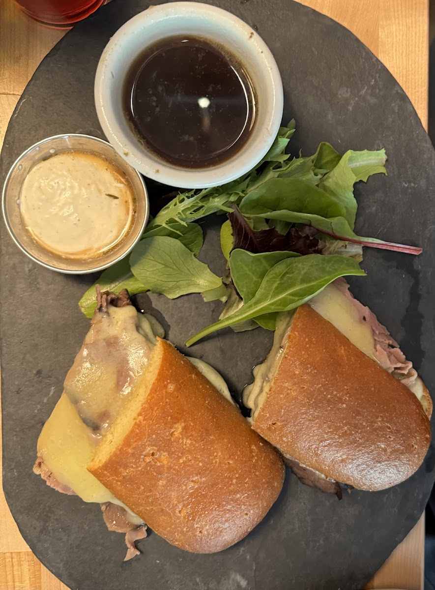 Gluten free French Dip with horseradish aioli