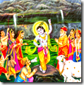 [Krishna lifting Govardhana Hill]