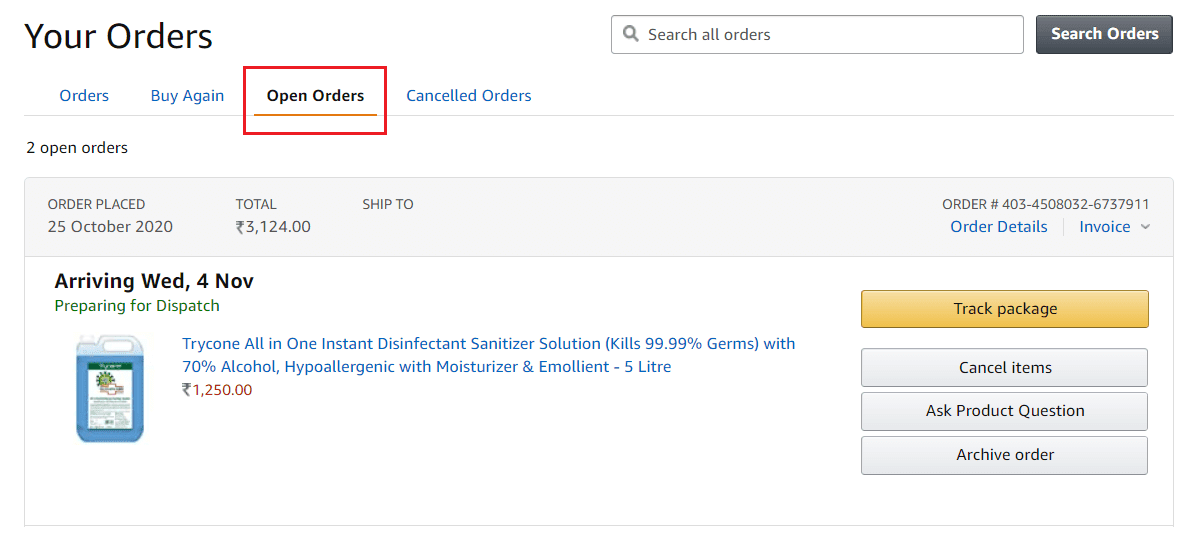 Cancelar pedidos abiertos en Amazon