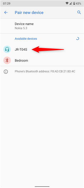 Mọi thiết bị hỗ trợ Bluetooth đều xuất hiện trong Thiết bị khả dụng