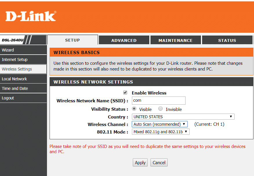 Wireless Settings under Router admin