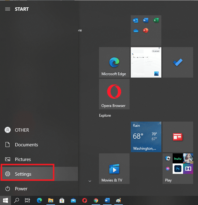 ในการเข้าสู่การตั้งค่า Windows ให้คลิกที่ Settings