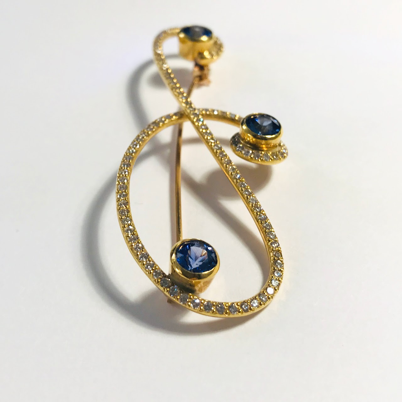 18K Gold, Diamond and Tanzanite Michael B. Brooch