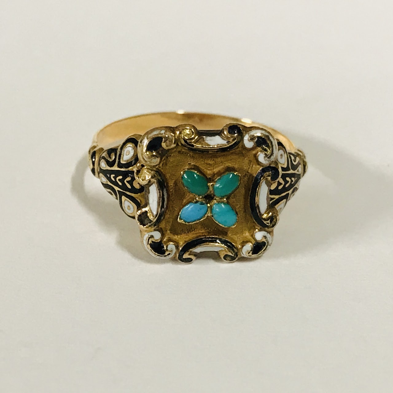 14K Gold, Turquoise and Enamel Poison Ring