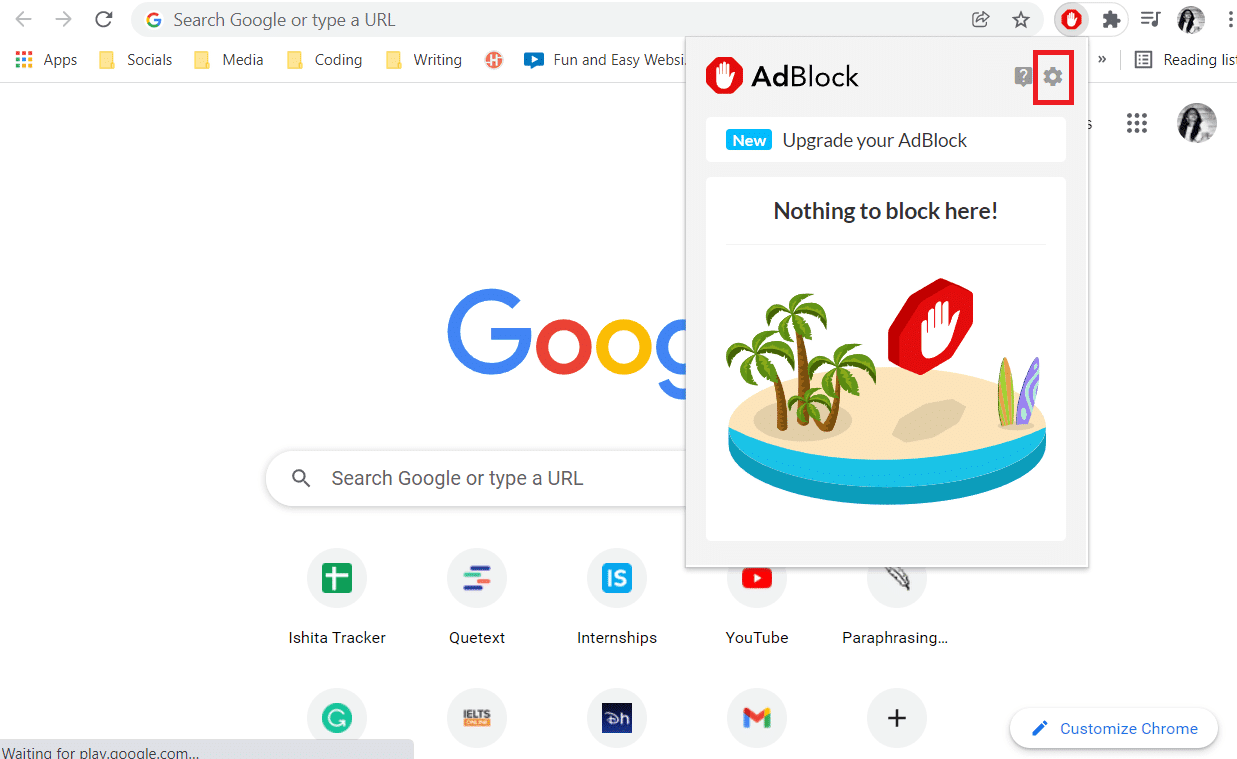 Kliknij rozszerzenie Adblock i kliknij ustawienia