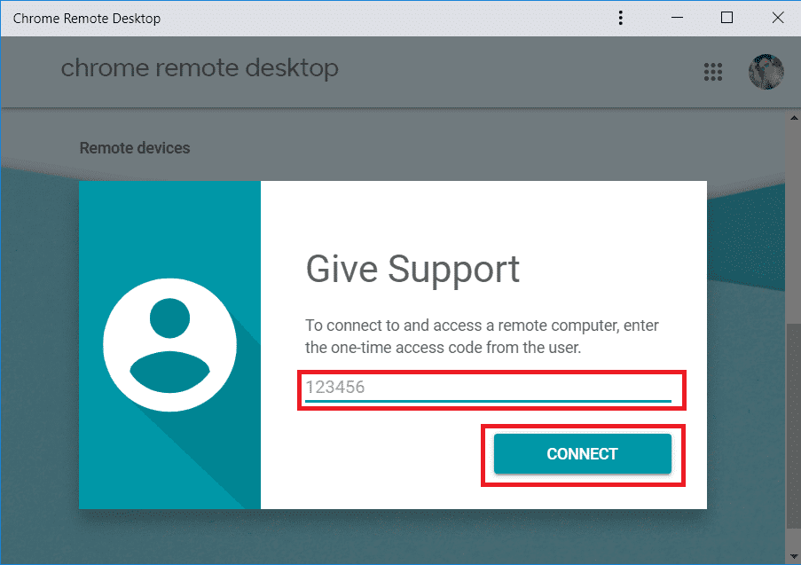 สลับไปที่แท็บ Remote Support จากนั้นภายใต้ Give Support พิมพ์รหัสการเข้าถึง