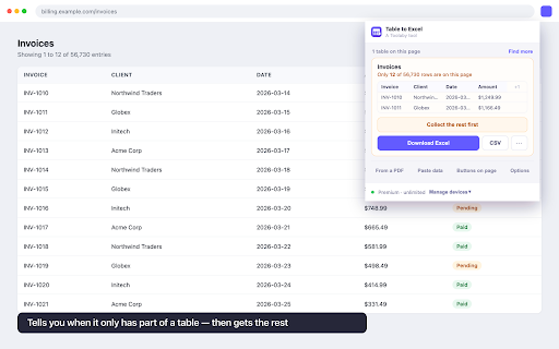 Table to Excel — Export any table to CSV or XLSX screenshot 1