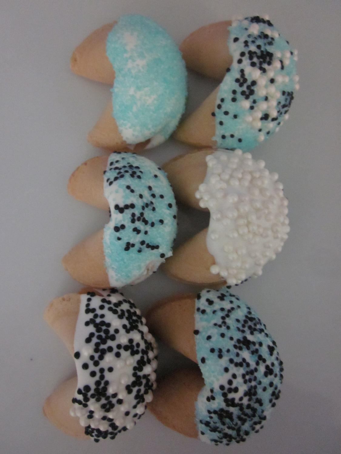 24 white chocolate dipped tiffany blue, silver shimmer sugar and white sugar