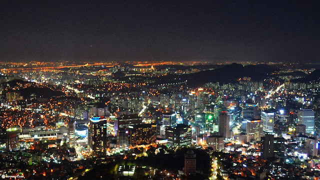 view from the N Seoul tower with the Han river in the background in Seoul, South Korea 