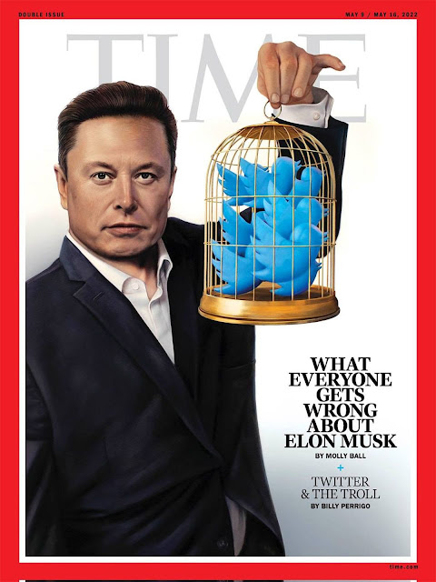 TIME Dergisi, 44 milyar dolara Twitter'ı satın alan Elon Musk'ı Twitter kuşları ile birlikte kapak yaptı