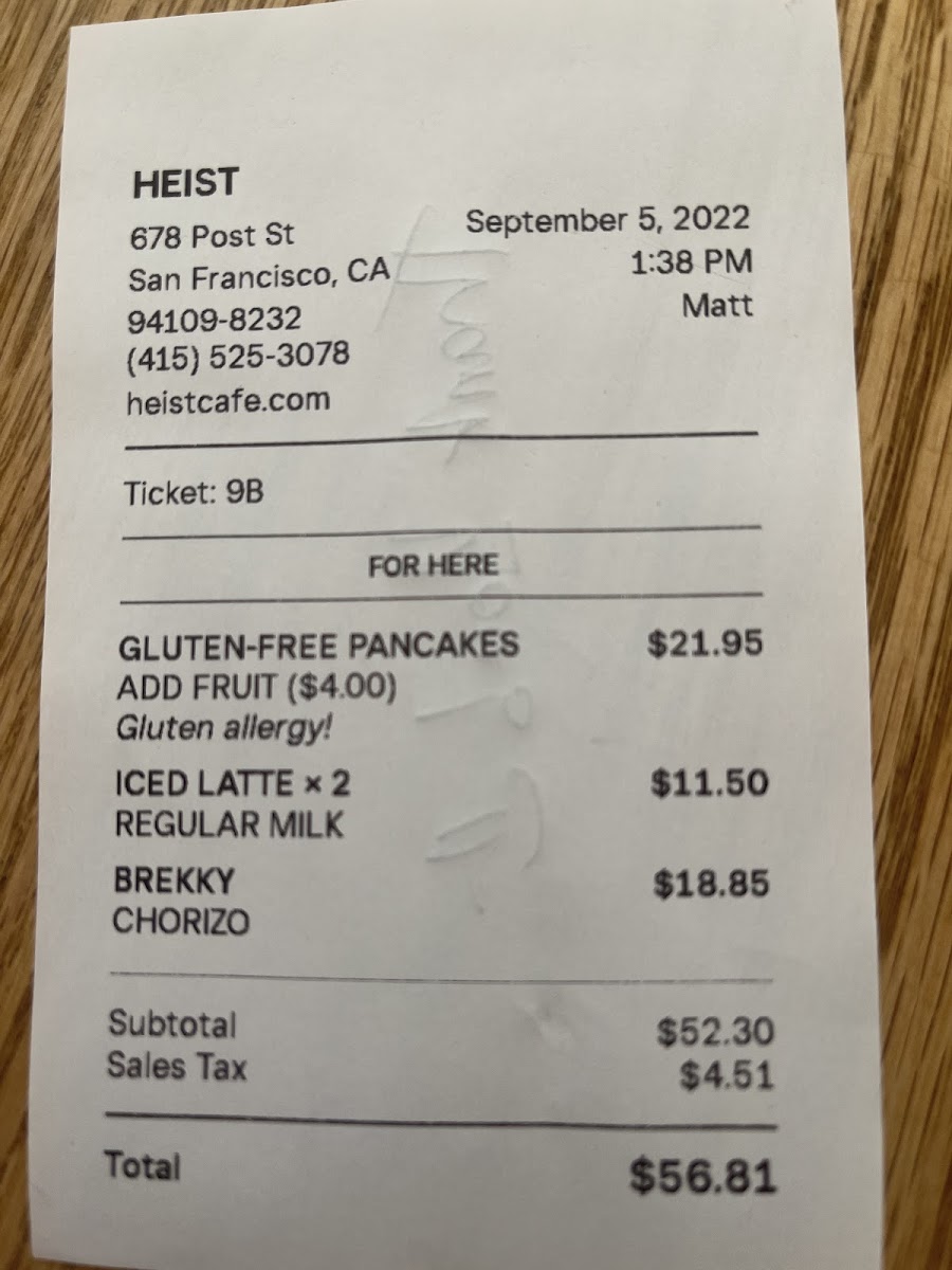 Allergy alert on receipt