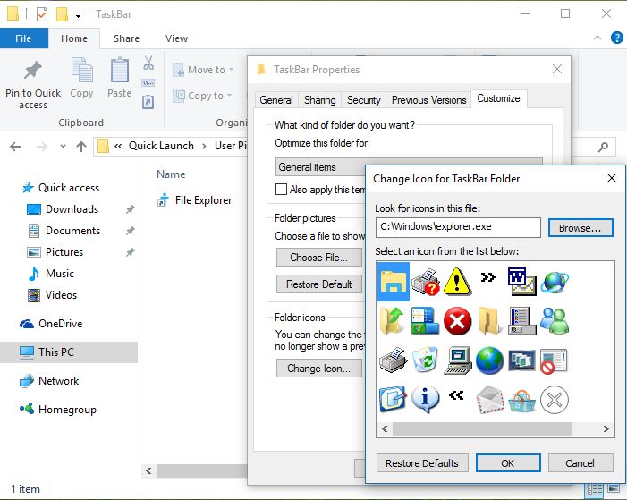 File Explorer, Windows 10, เริ่ม, โฟลเดอร์, ตำแหน่ง, กำหนดค่า