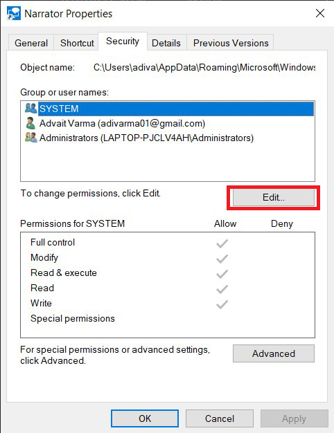 Cliquez sur "Modifier". Désactiver définitivement le narrateur Windows 10