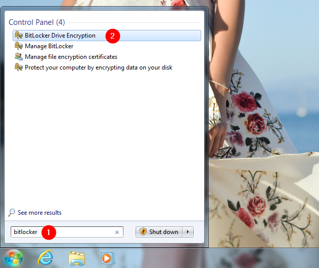 Tìm kiếm BitLocker trong Windows 7