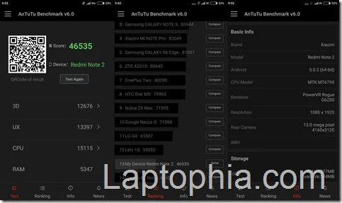 Benchmark AnTuTu v6 Xiaomi Redmi Note 2