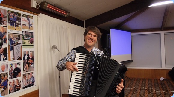 Our Special Guest Artist, Lionel Reekie, played his Titano piano accordion for us magnificently as well as some world class singing using  orchestral backing tracks. Photo courtesy of Dennis Lyons.