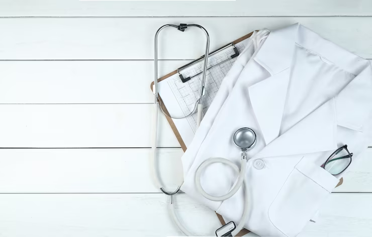 Stethoscope and Clipboard on a Desk