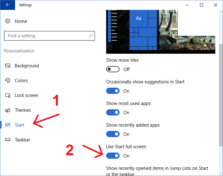 mengaktifkan full start screen di windows 10 02