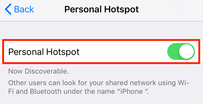 Attiva/disattiva hotspot personale