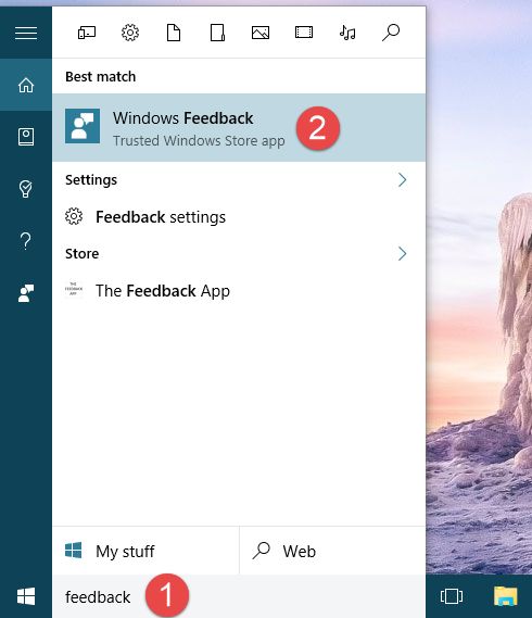 Feedback di Windows, app, Windows 10, Microsoft, report, problemi, funzionalità