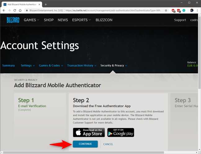 Второй шаг для включения 2FA — установить приложение Blizzard Authenticator.