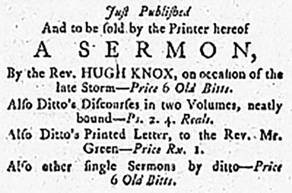 Bloggin Fae The Burn Ulster Scots Thoughts Rev Hugh Knox 1727 90 Newspaper Advert Late 1700s