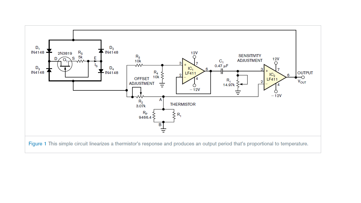 Circuit Diagram for linearization of thermistor output