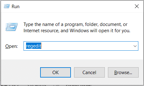 Premi Windows e X per aprire la casella di comando Esegui.  Digita regedit e premi Invio.