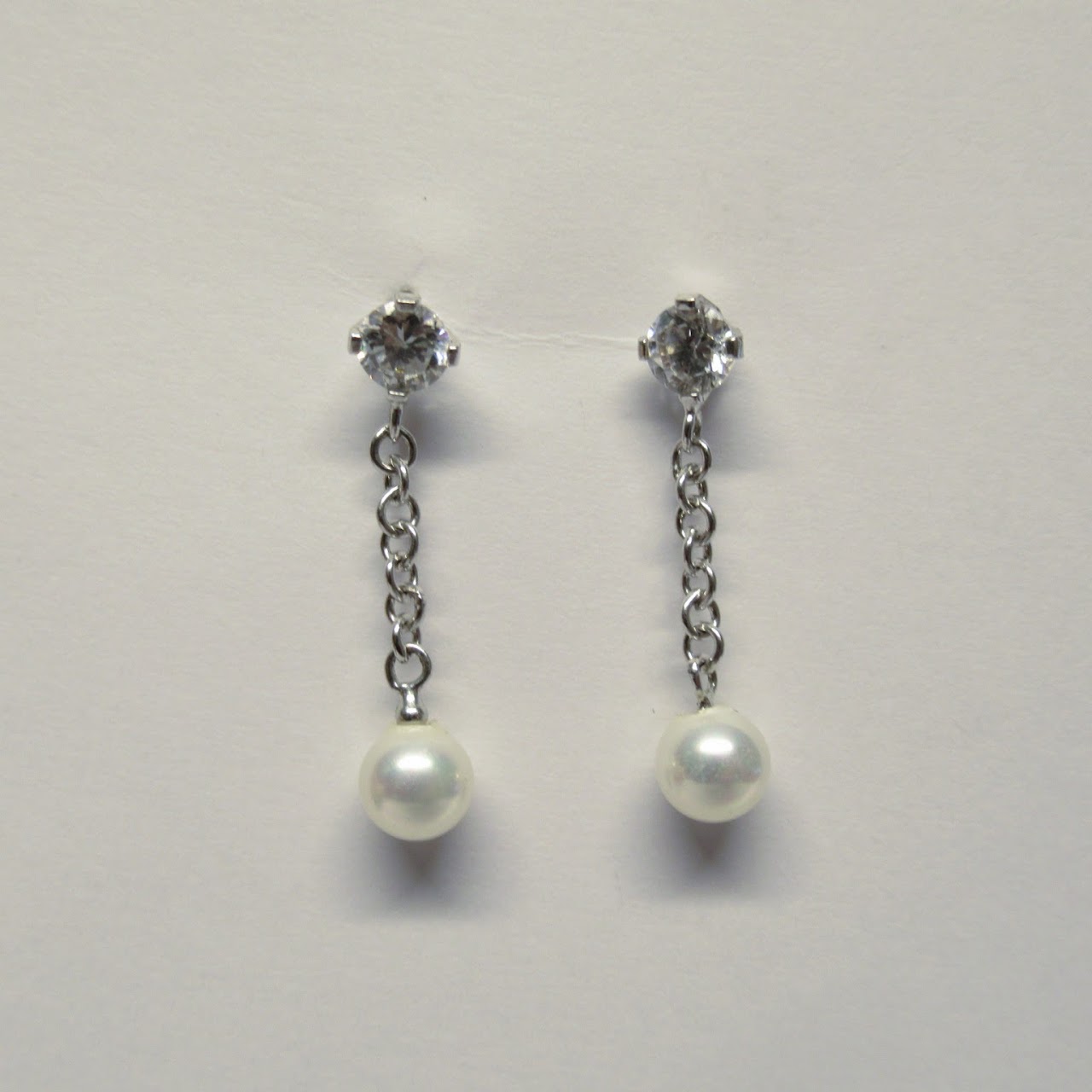 18K White Gold, Pearl & CZ Earrings