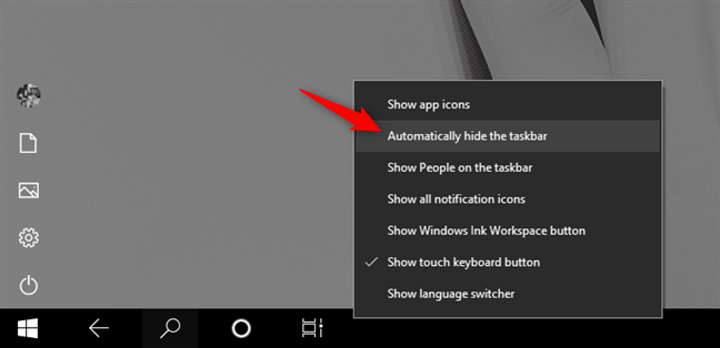 Verberg automatisch de taakbalk op Windows 10 in tabletmodus