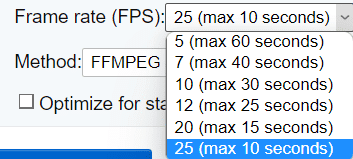 vyberte Frame rate z dostupných možností.  Jak uložit GIF z Twitteru na Androidu a počítači