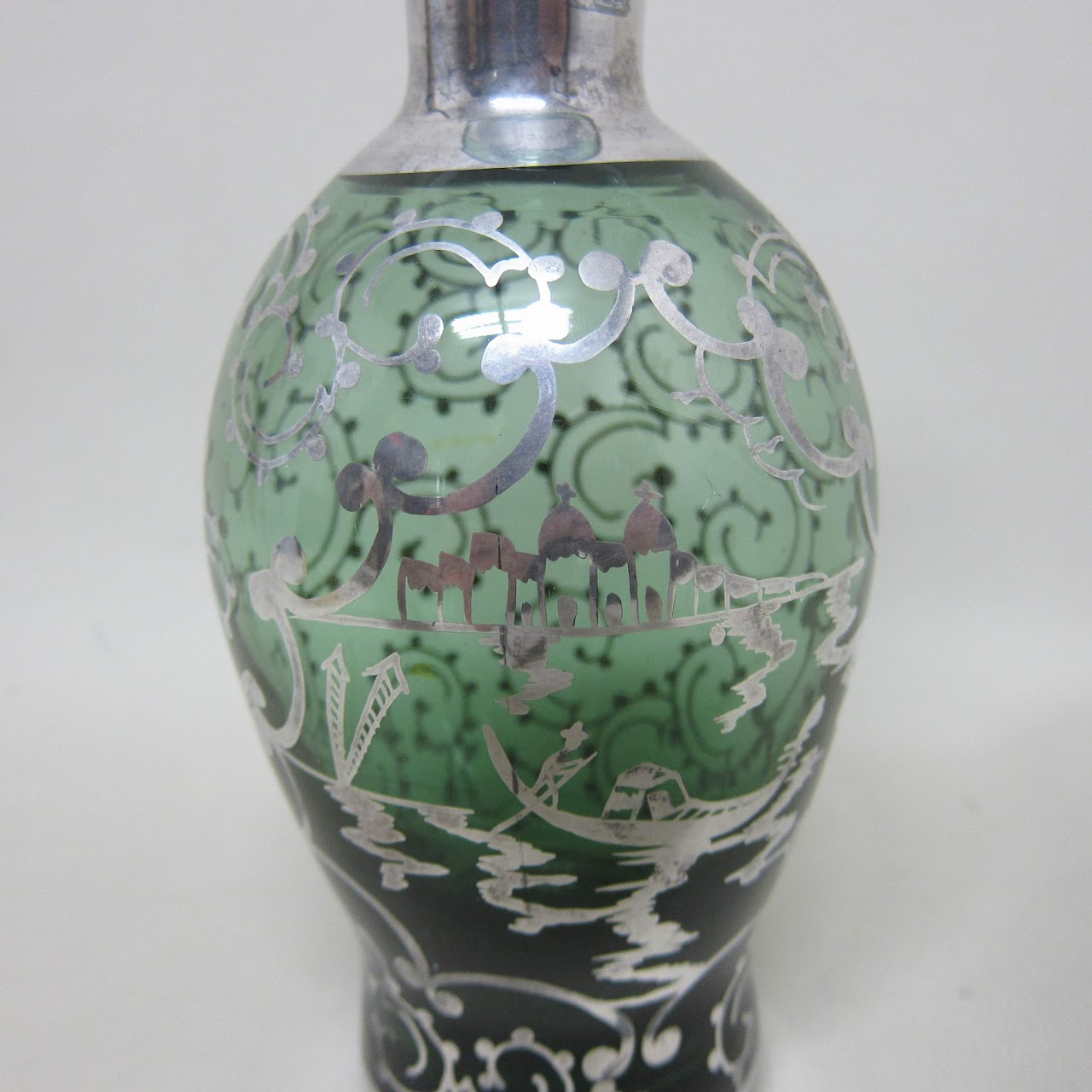 Sterling Silver Painted Glass Bottle Pair