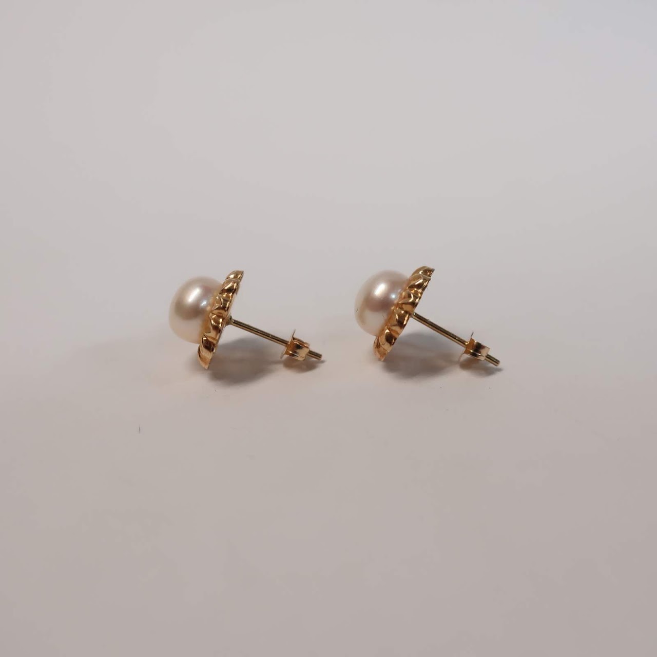 14K Gold and Pearl Solitaire Earrings