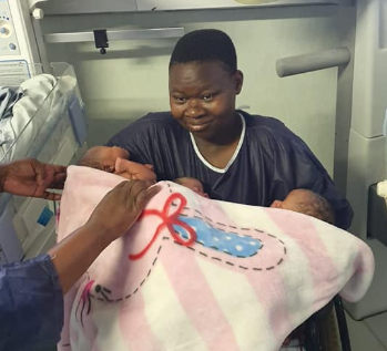 Twenty-two-year-old Manaleng Phina with her triplets that were born at Jane Furse Hospital in Limpopo.