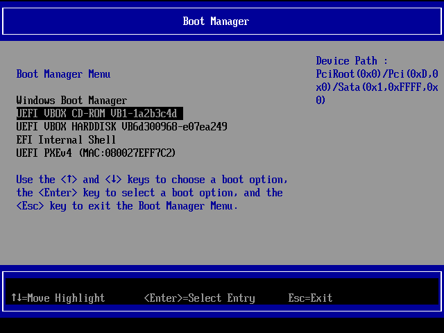 BIOS/UEFI 부팅 메뉴에서 CD로 부팅하도록 선택