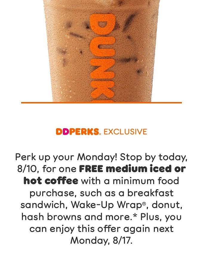 Dunkin Donuts☕ Free Coffee Today 