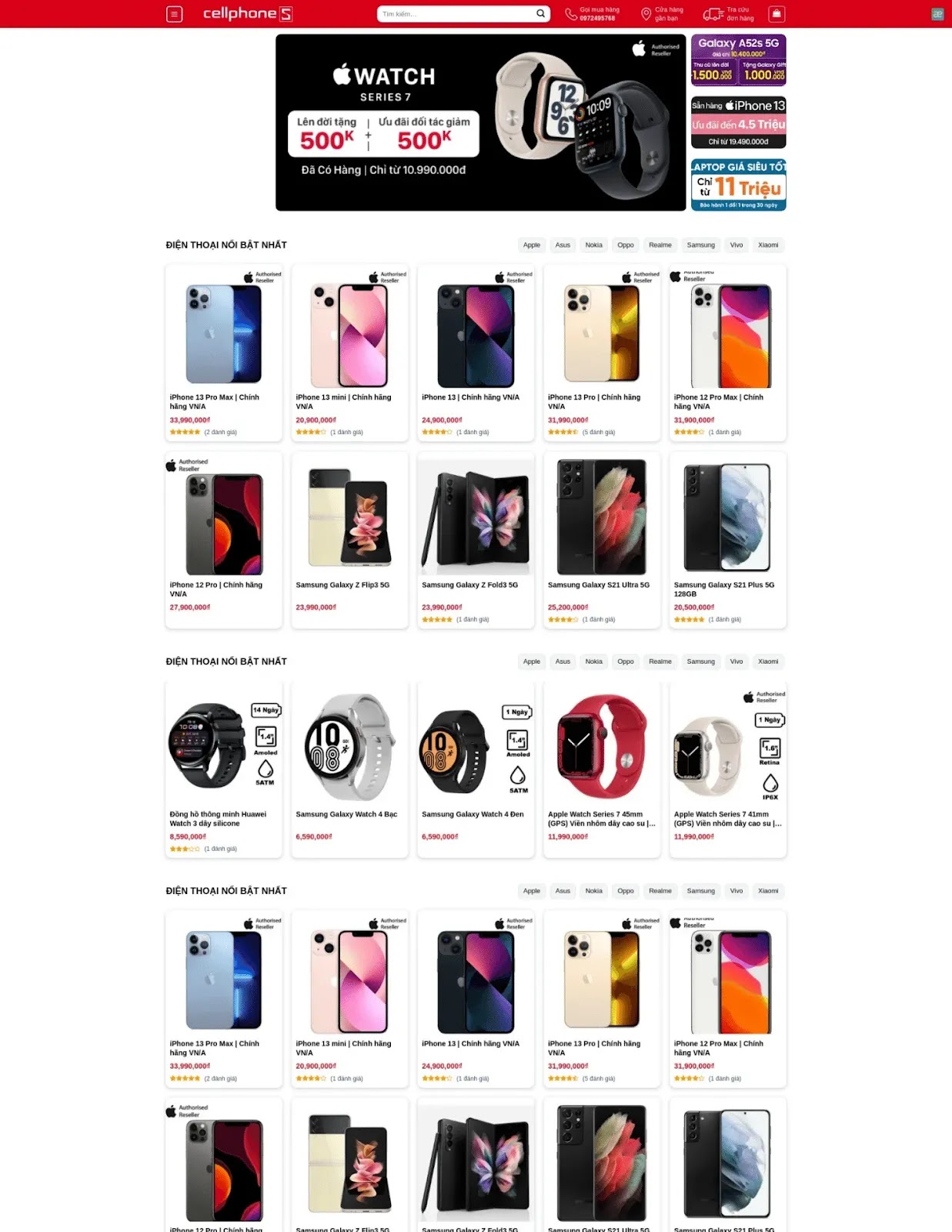Thiết kế website bán điện thoại giống Cellphones (VSM577)