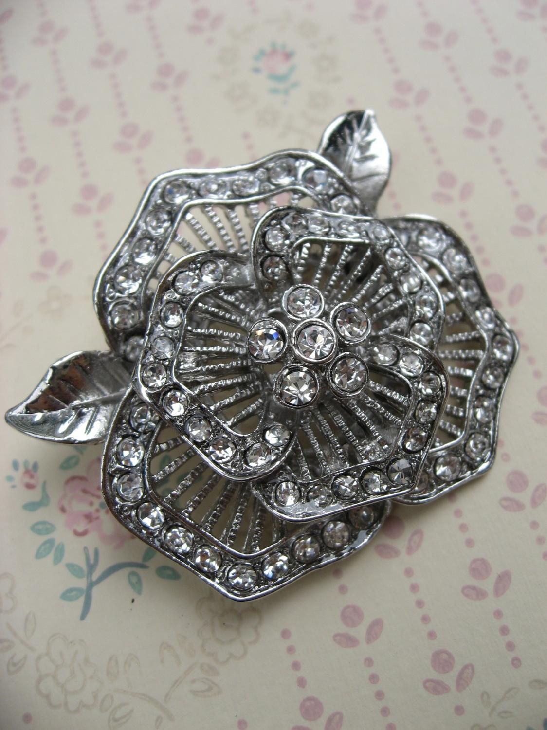 Lovely rose - sparkle rhinestone for wedding bridal hair comb brooch pin