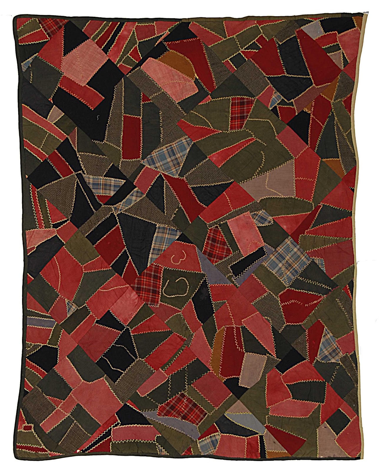 Red and Black Wool Crazy Quilt