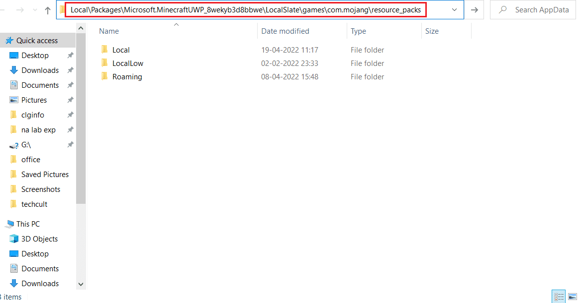 ga naar het opgegeven locatiepad in de appdata-map.  Fix Minecraft kon uw verbinding niet verifiëren in Windows 10