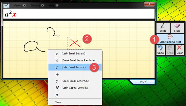 แผงป้อนข้อมูลคณิตศาสตร์ Windows