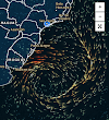 A imagem de satélite assusta com ventos em espiral formando um ciclone com rajadas de ventos de até 70 Km/h no Brasil